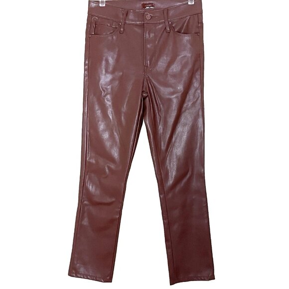 Mother The Mid Rise Dazzler Ankle Jeans 27 Brown Wax On Wax Off Faux Leather - Picture 2 of 14